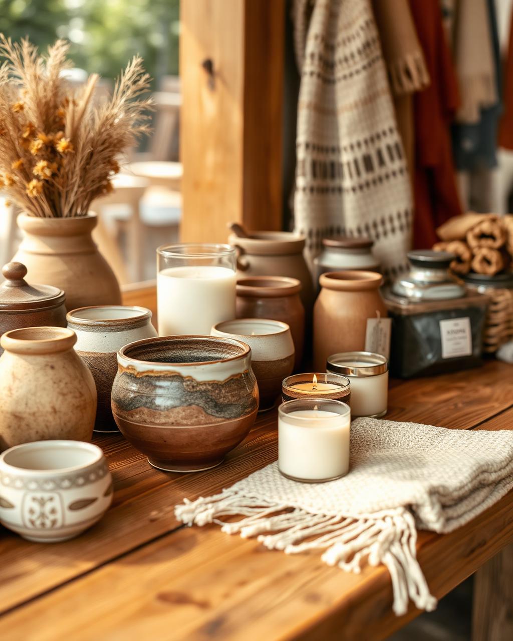 Handmade artisan goods on a wooden table