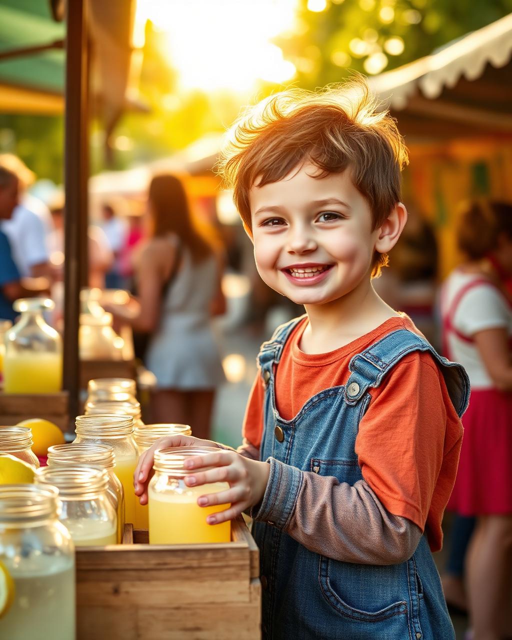 Young entrepreneur at a market lemonade stand